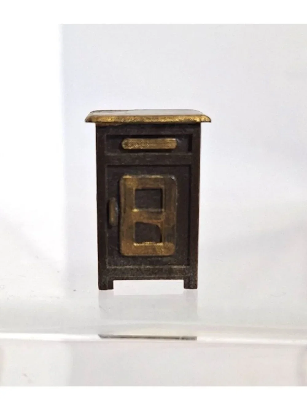 Mini Dollhouse Furniture Ice Box Hutch Brown Gold Micro Dresser Vintage - Picture 11 of 11